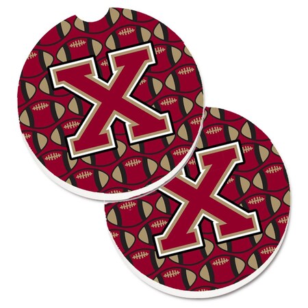 Carolines Treasures Letter x Football Garnet and Gold Set of 2 Cup Holder Car Coaster CJ1078-XCARC